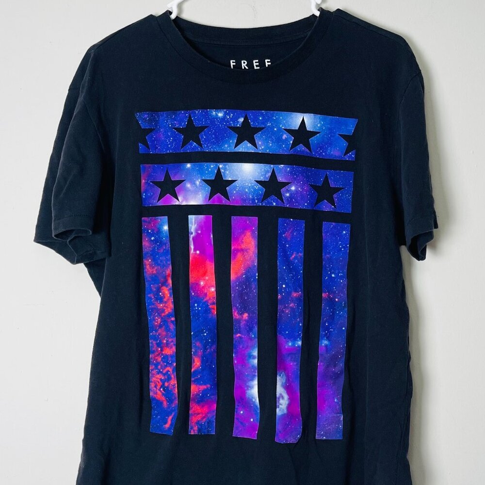 Free State Shirt Men's‎ Medium Black Galaxy Graphic American Flag Stars Stripes